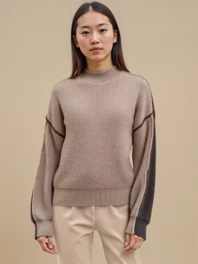Colorblock Mock Neck Exposed Seam Knit Sweater