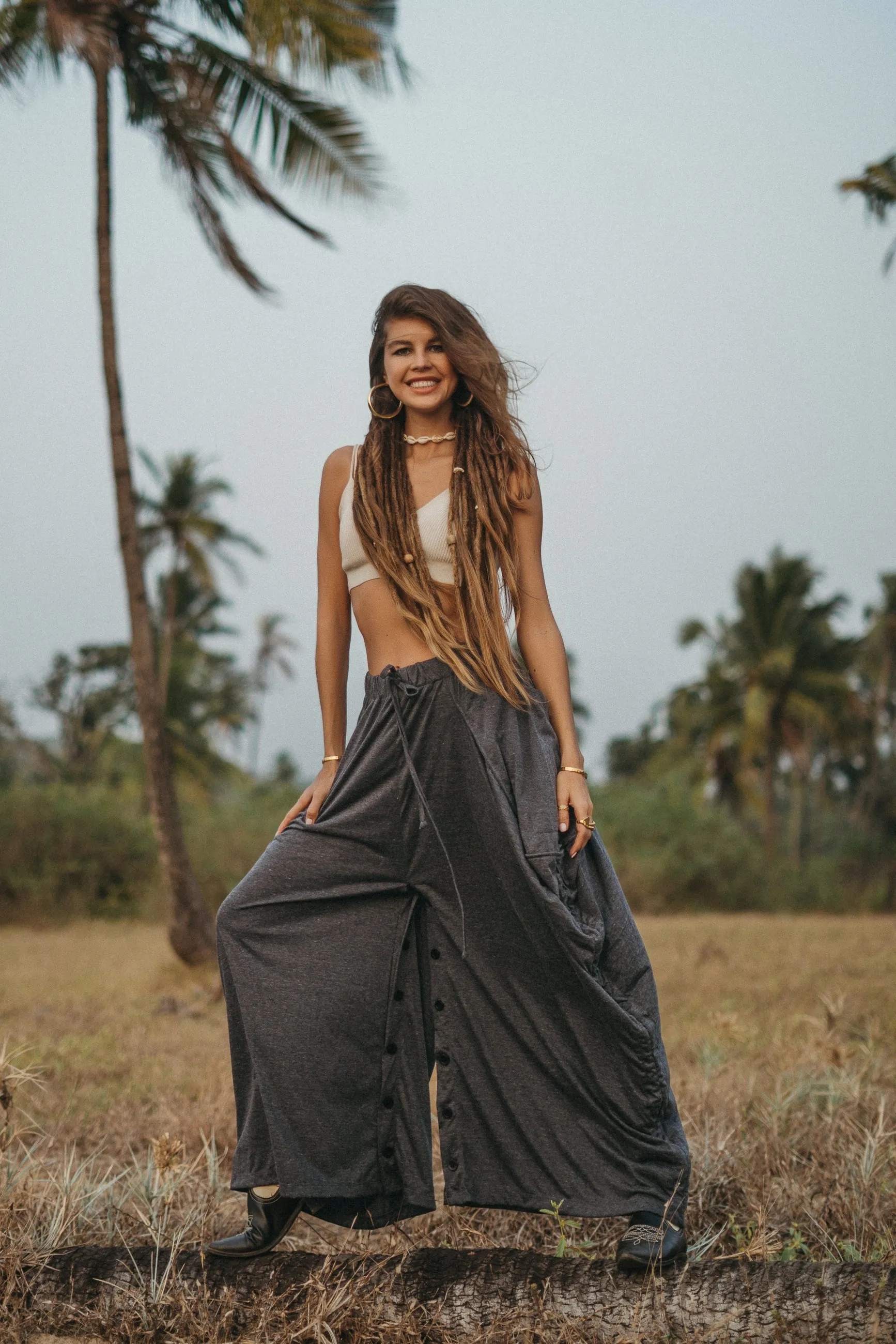 Convertible Maxi Skirt Palazzo Pants Charcoal