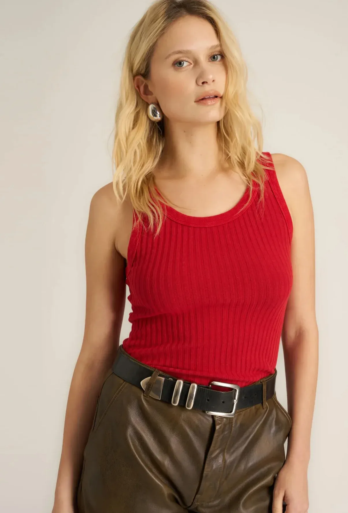 Cooper Sweater Rib Tank, MW Apricot Quartz