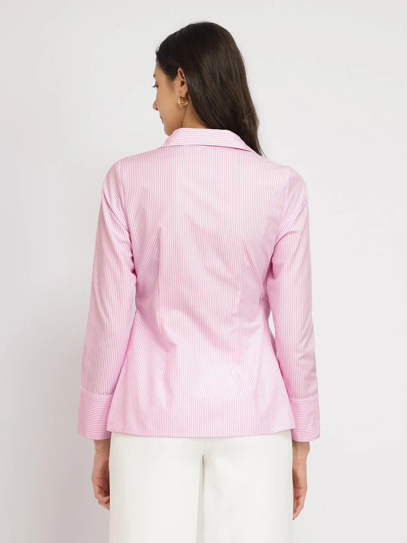 Cotton Blend Wrap Shirt - Pink