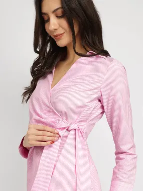 Cotton Blend Wrap Shirt - Pink