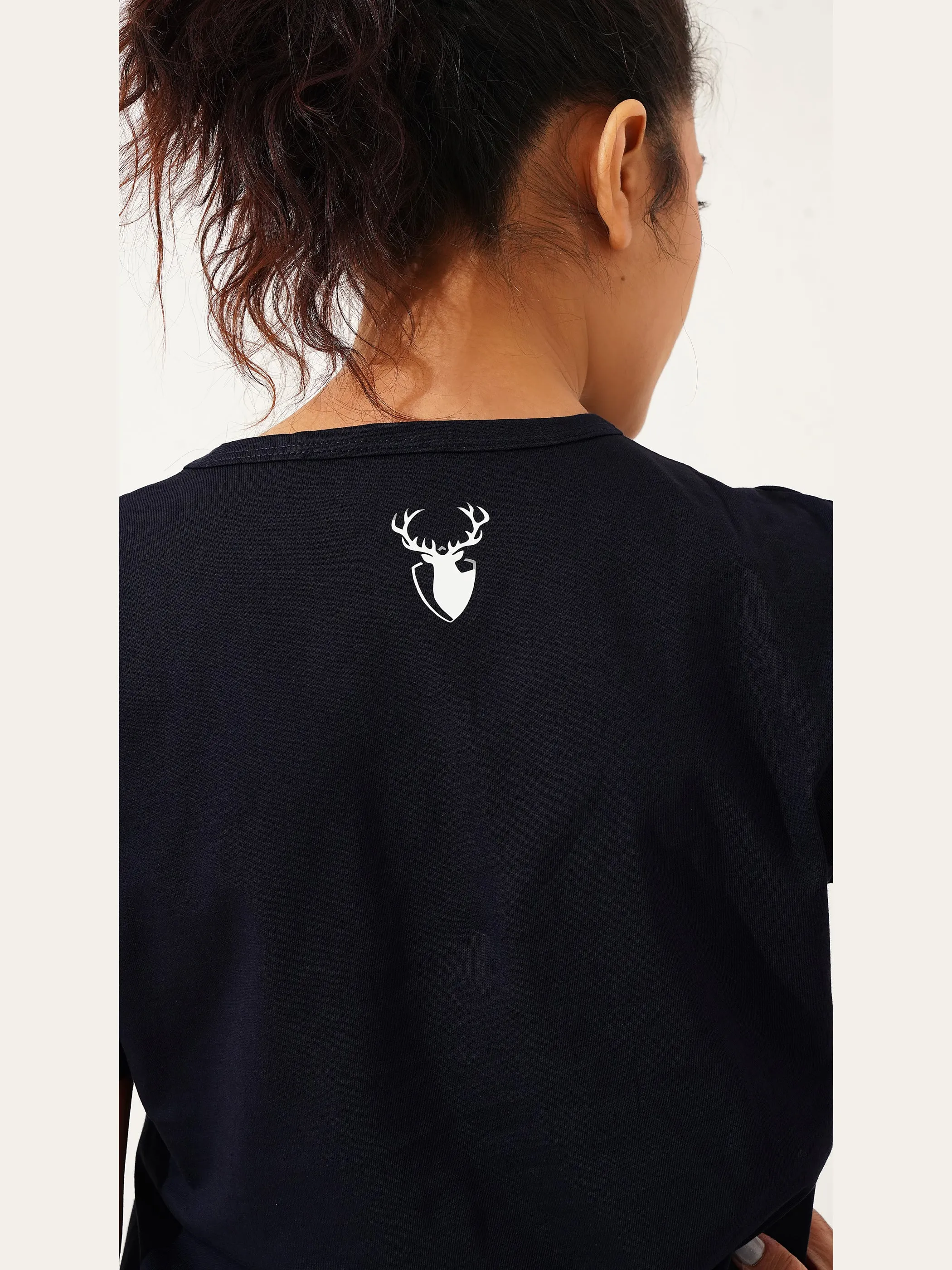 Cover Long Loose Fit V-Neck Top in Blue