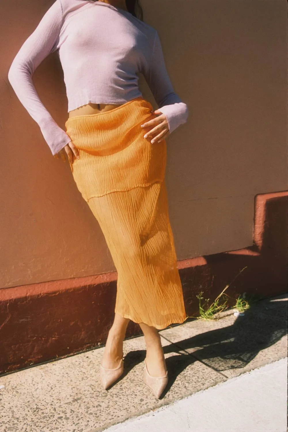 CRINKLE LAYER SKIRT | ORANGE