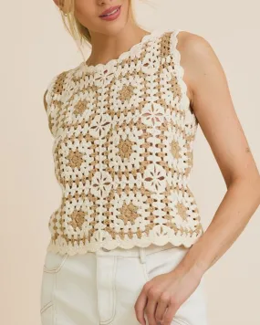 Crochet Tank - White/Taupe