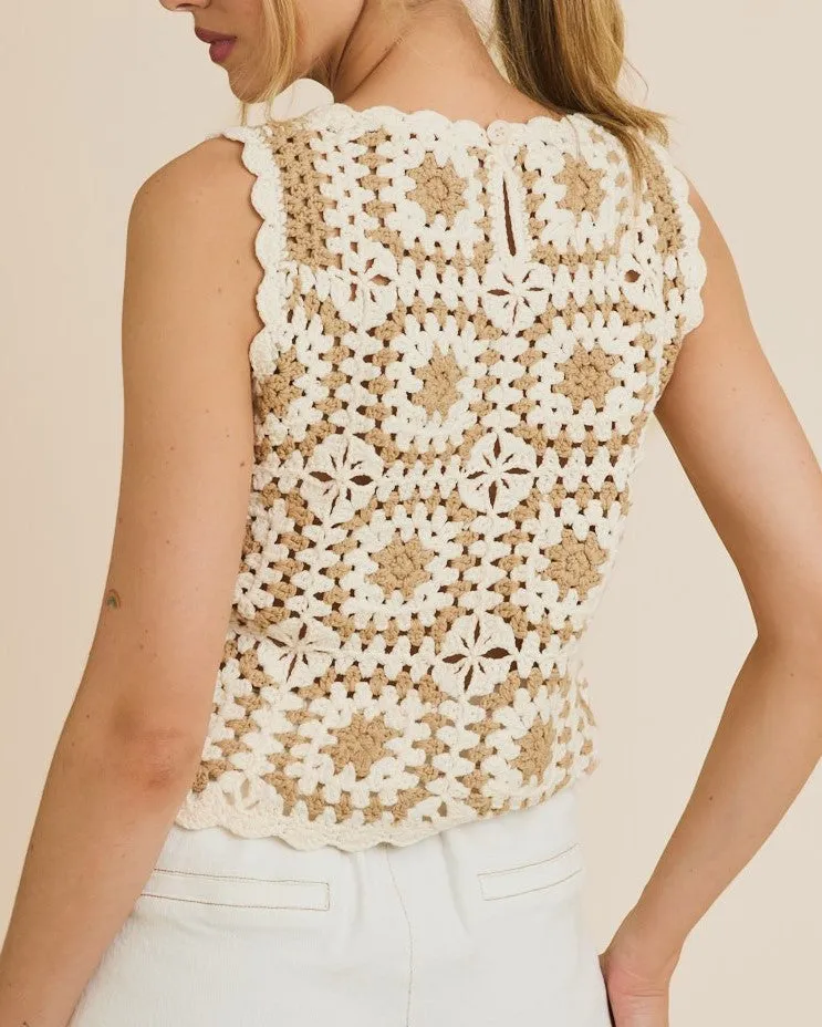 Crochet Tank - White/Taupe