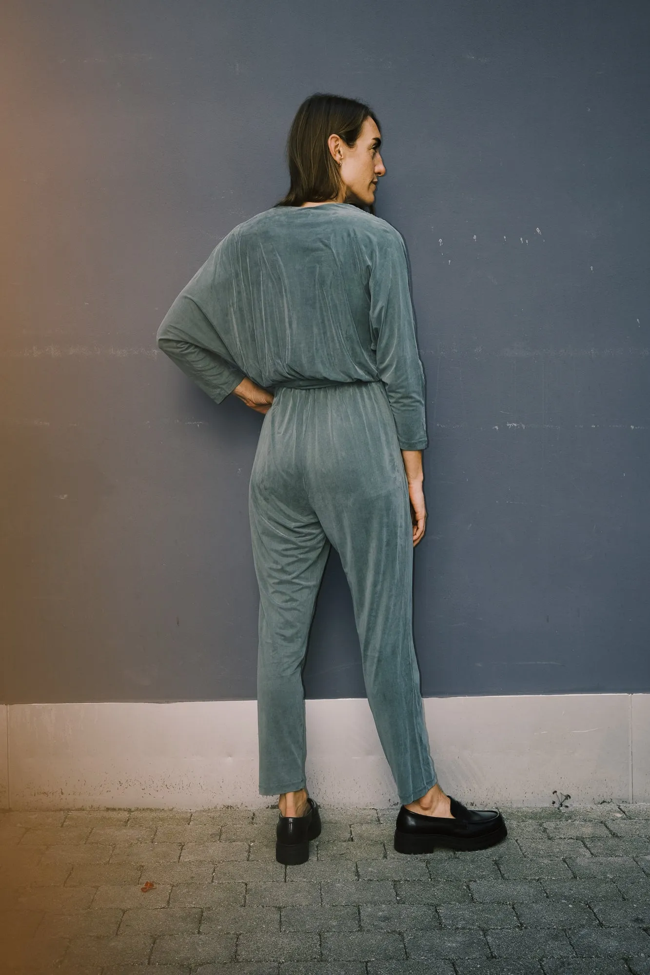 cupro wrap jumpsuit - sage green