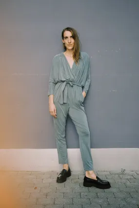 cupro wrap jumpsuit - sage green