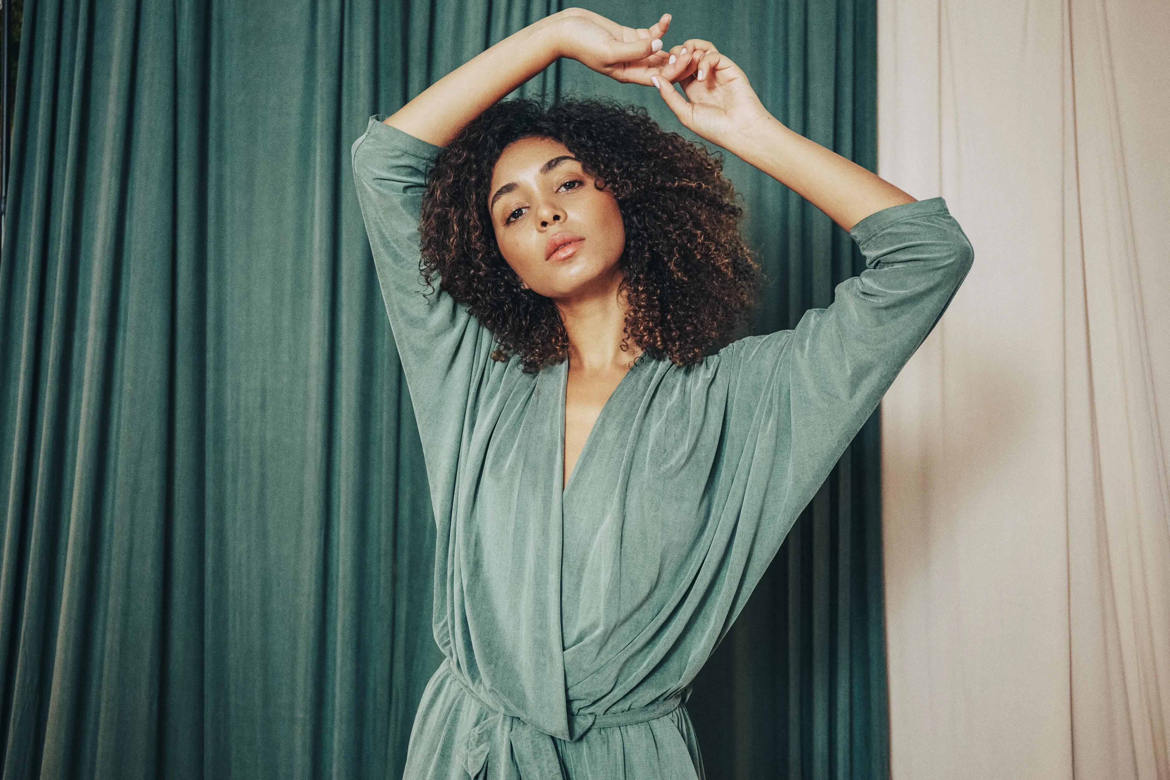 cupro wrap jumpsuit - sage green