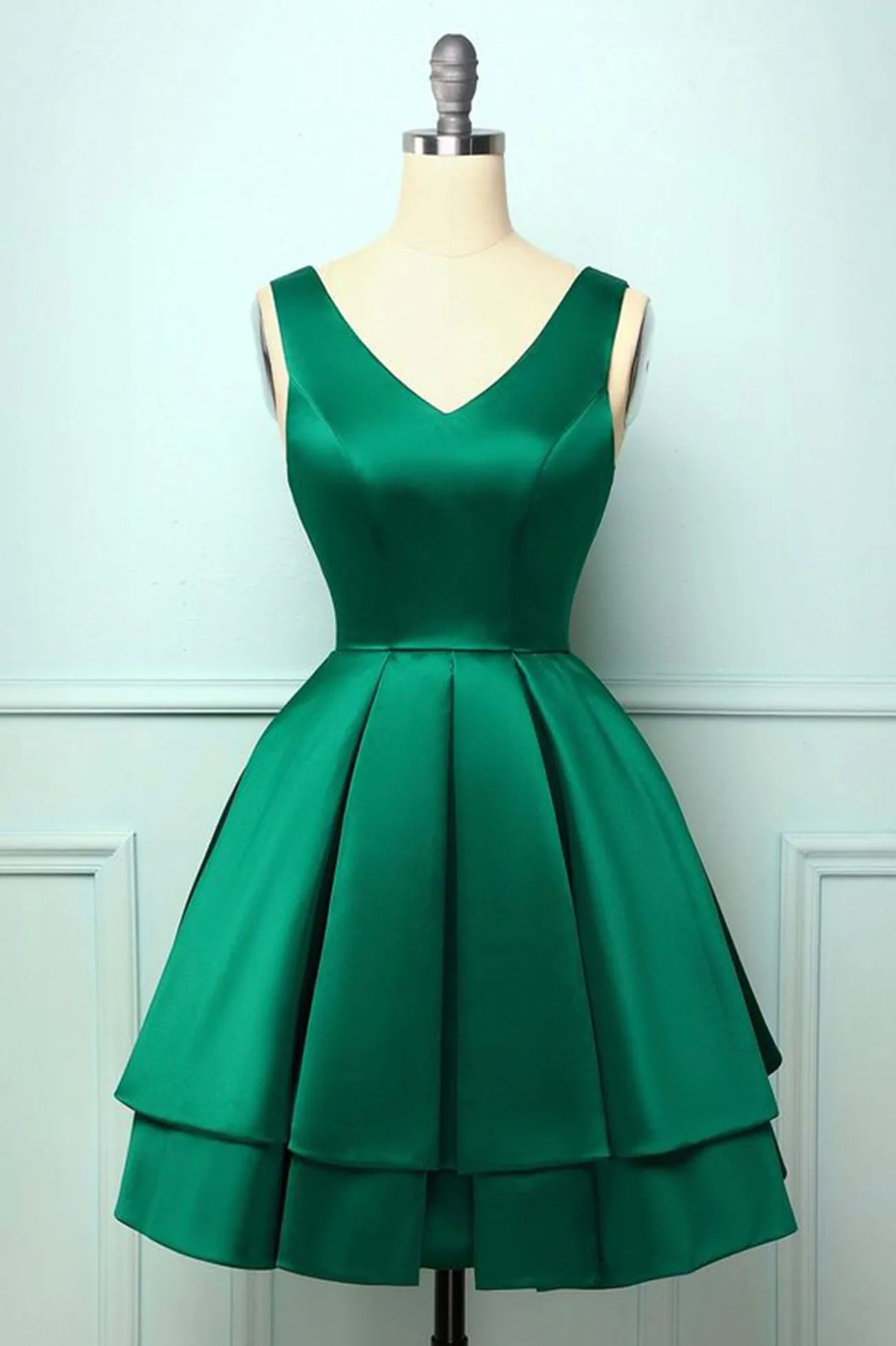 Cute V-Neck Satin Short Prom Dress, A-Line Mini Party Dress