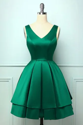 Cute V-Neck Satin Short Prom Dress, A-Line Mini Party Dress