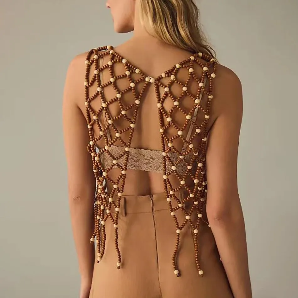 Dajo Wooden Beaded Vest Top