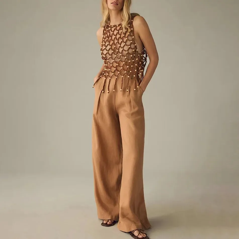 Dajo Wooden Beaded Vest Top