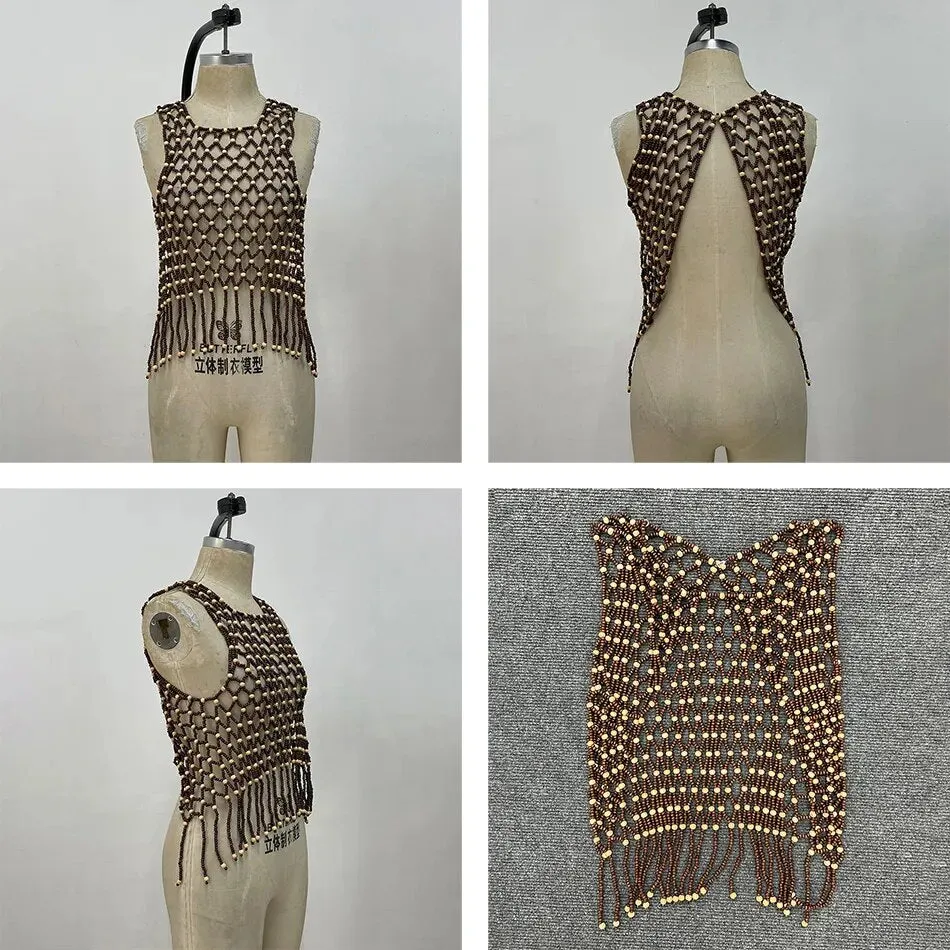 Dajo Wooden Beaded Vest Top