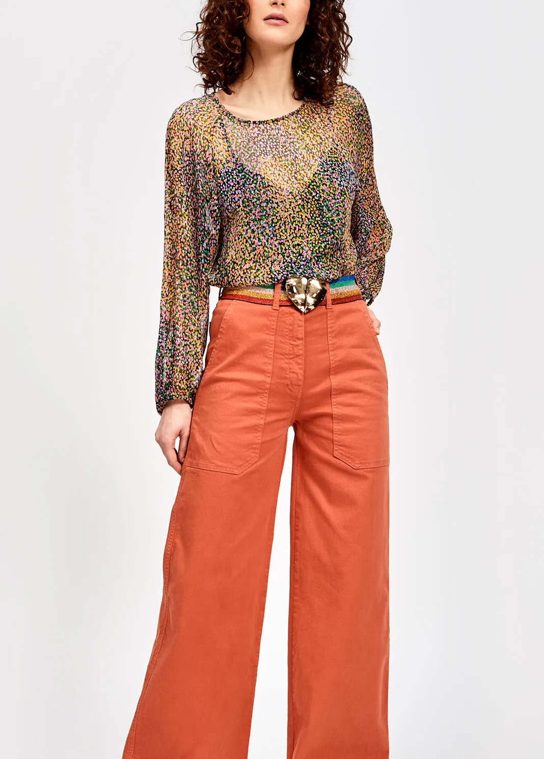 Dark peach flared high wide leg pants