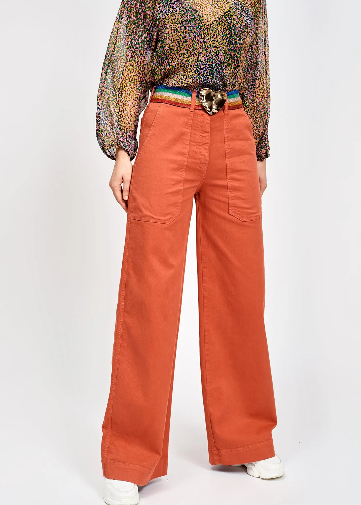 Dark peach flared high wide leg pants