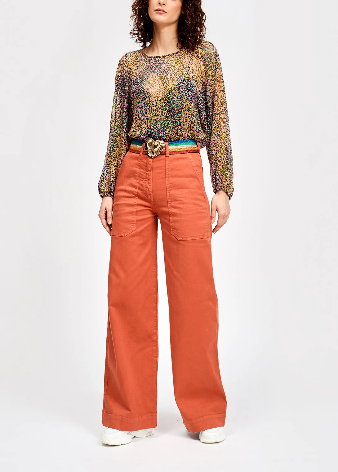 Dark peach flared high wide leg pants
