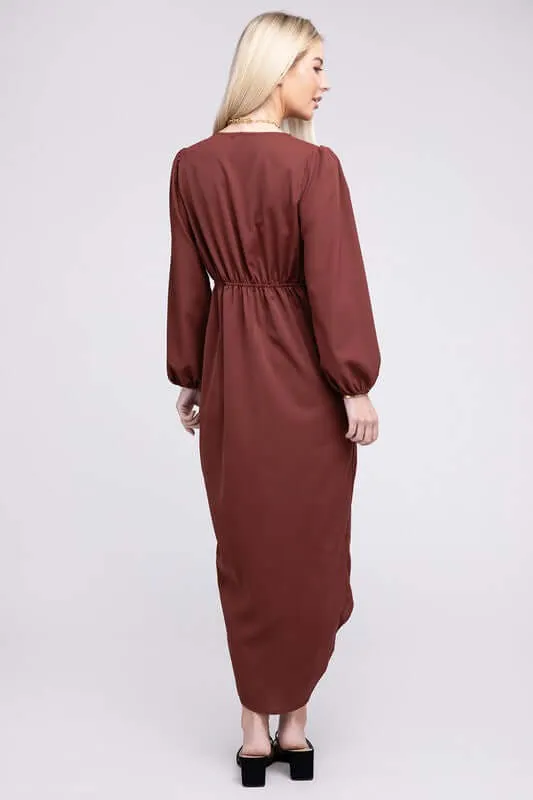 Deep Red V Neck Wrap Dress