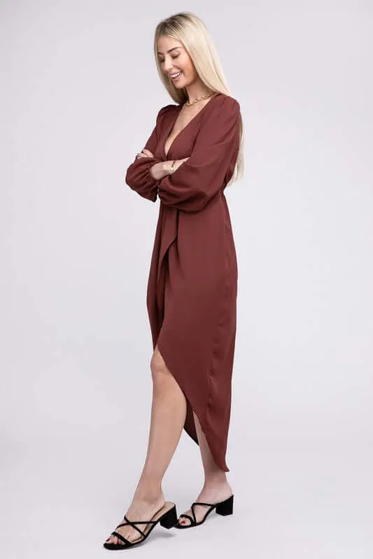 Deep Red V Neck Wrap Dress