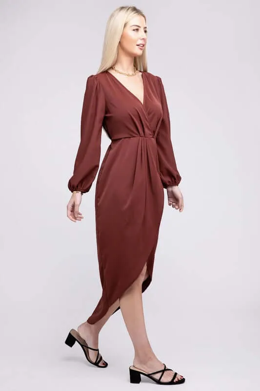 Deep Red V Neck Wrap Dress