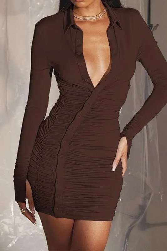 DIAGONAL BUTTON DOWN SEXY SHIRTS DRESS