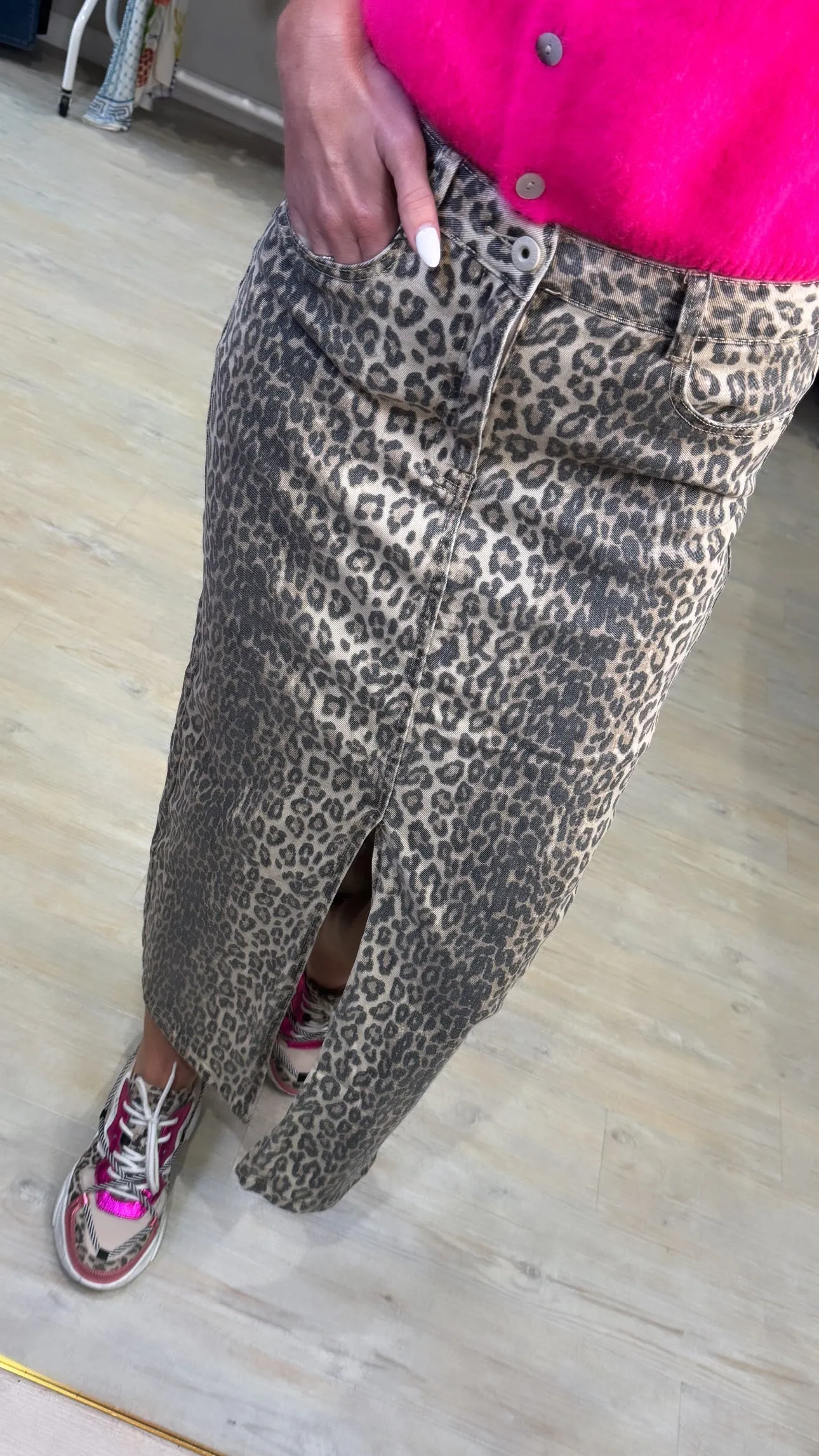 Dixie denim leopard skirt