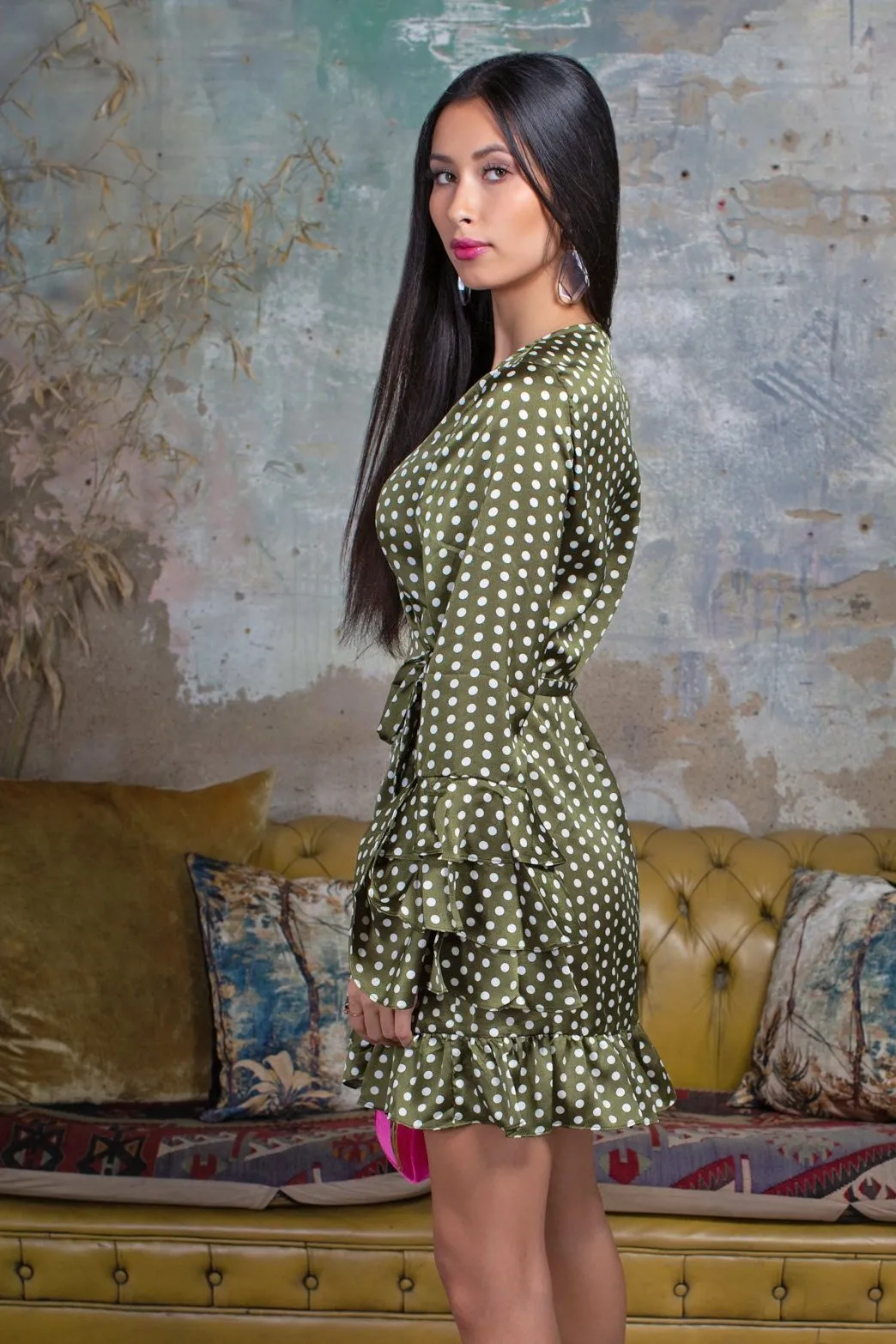 Dotty Ruffle Wrap Dress