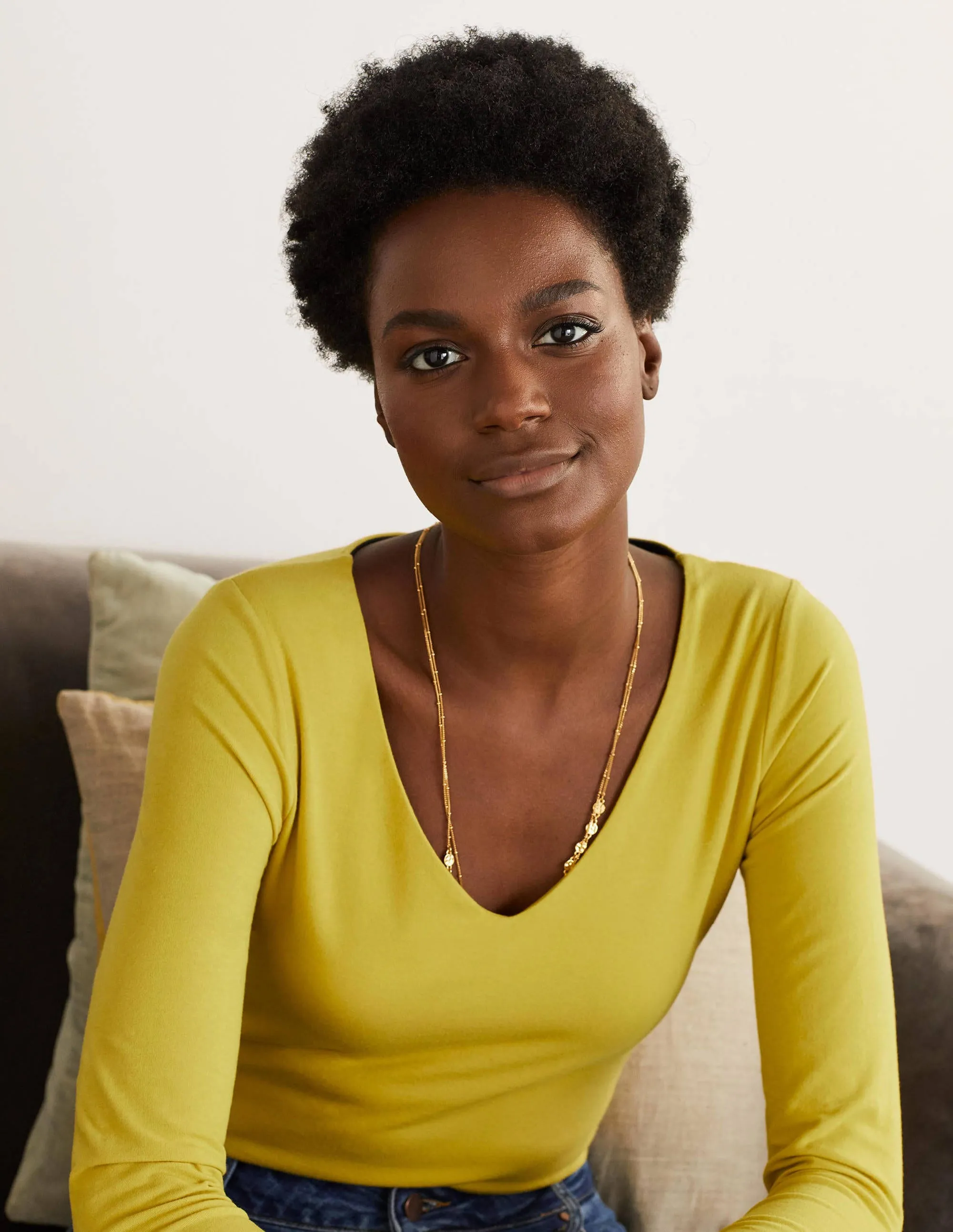 Double Layer V-neck Top-Chartreuse