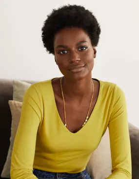 Double Layer V-neck Top-Chartreuse