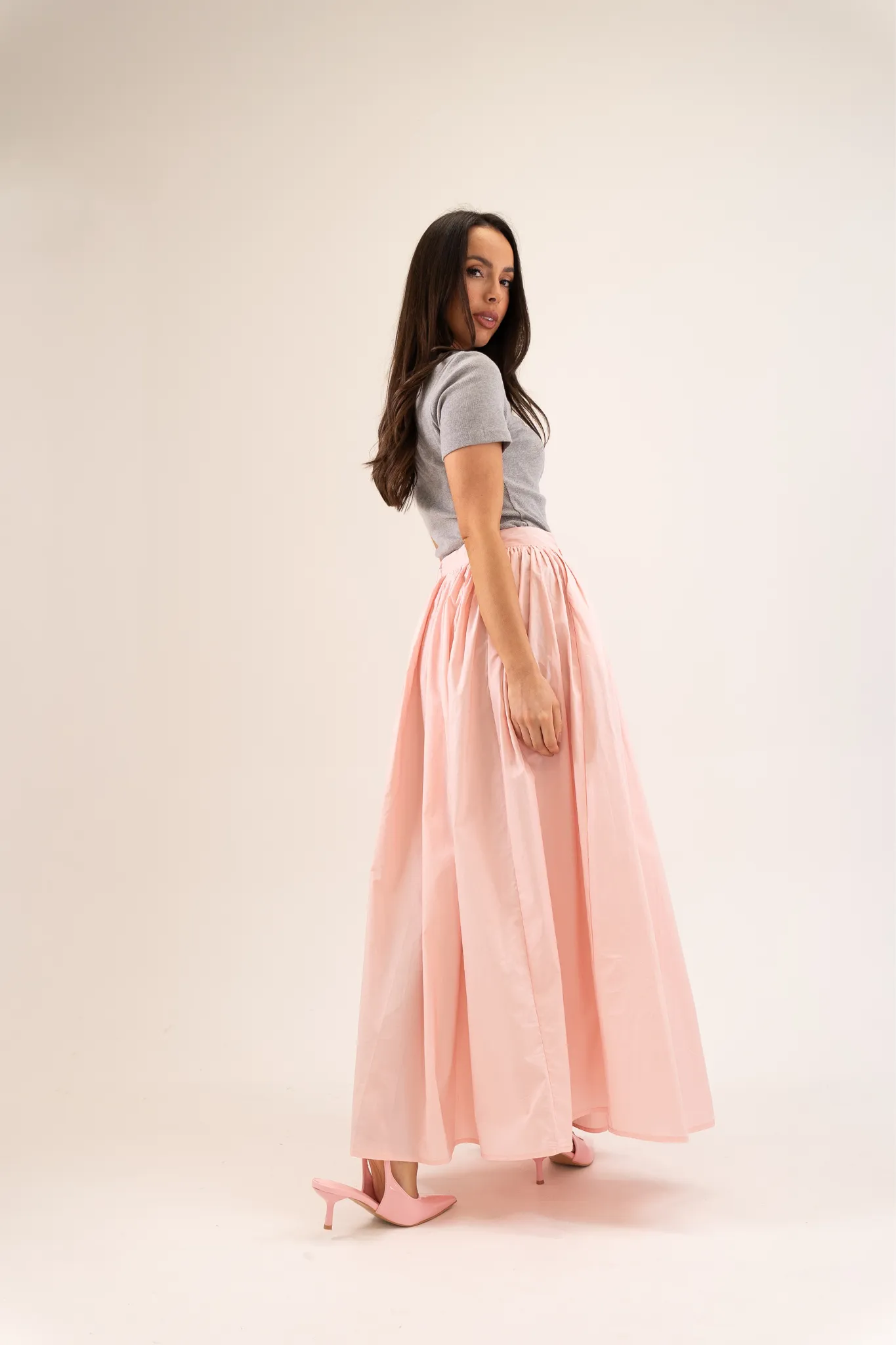 Elsa Pleated Maxi Skirt In Pink