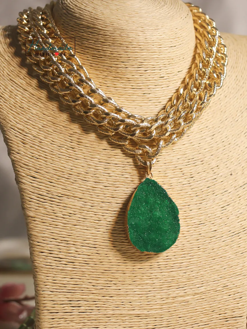 Emerald Druzy Layered Necklace