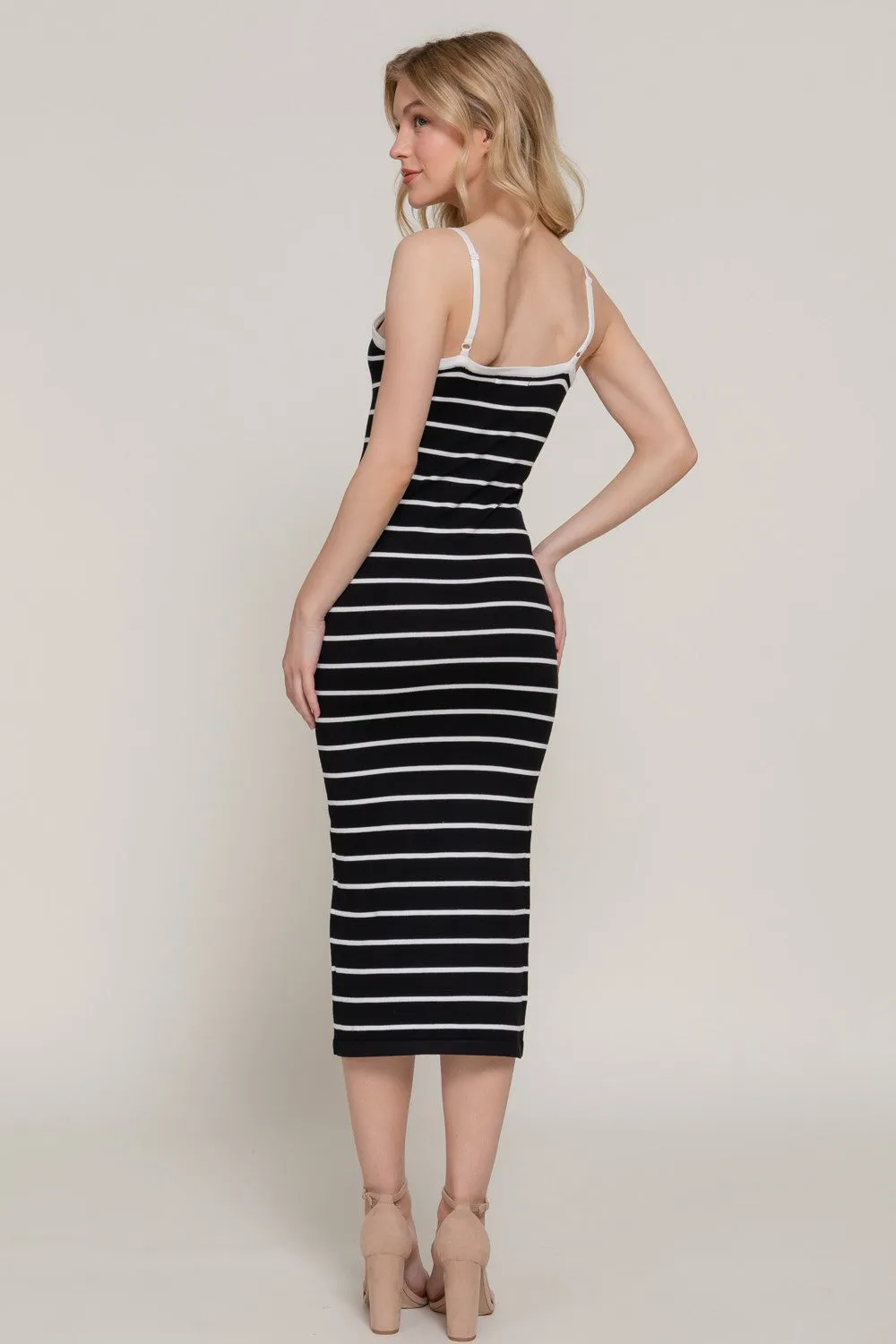 Fitted Striped Spring Sweater Midi Dress