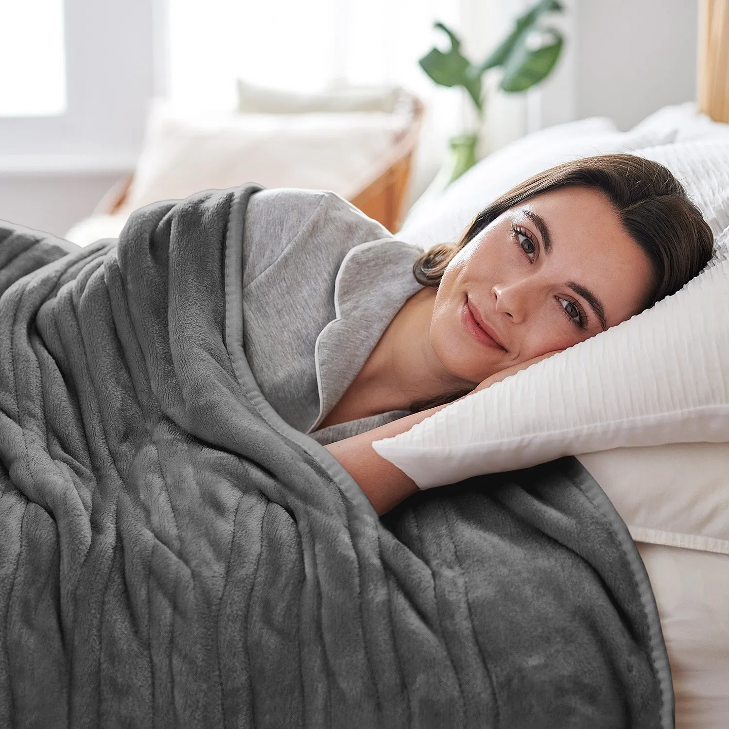 Fleece Electric Heated Throw - Grey