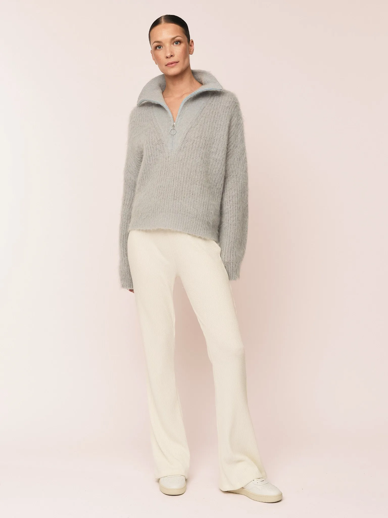 Florie Brushed Zip Knit - Sky Blue