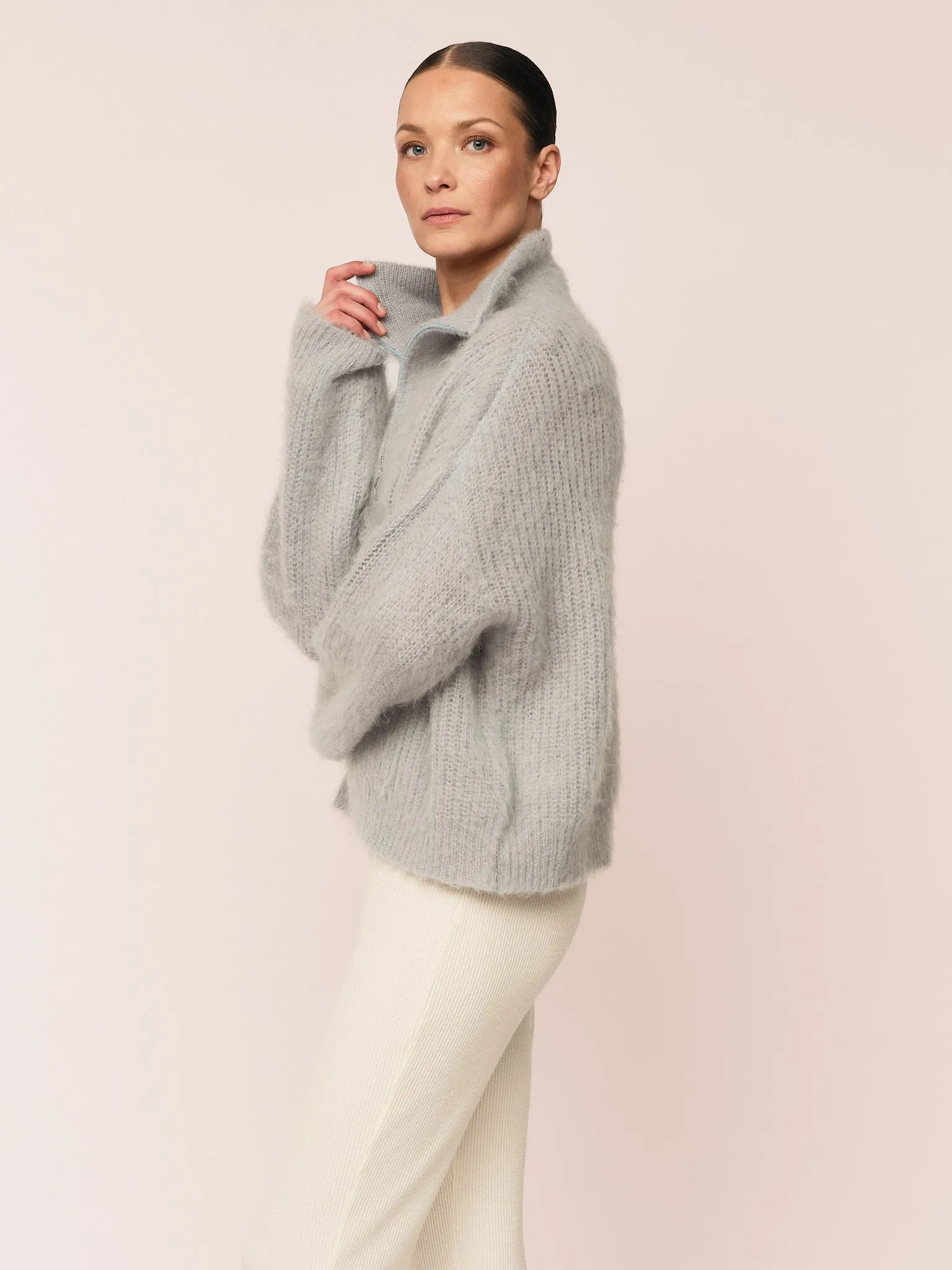 Florie Brushed Zip Knit - Sky Blue