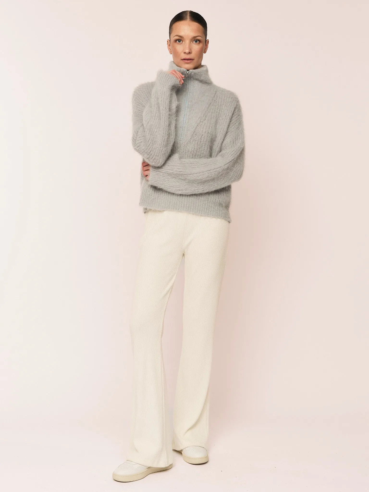 Florie Brushed Zip Knit - Sky Blue