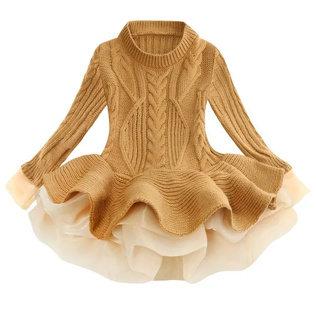 Girl Christmas Tutu Dress Winter Red Green Sweater Princess Party Costumes Clothing Baby Girls 2-8t