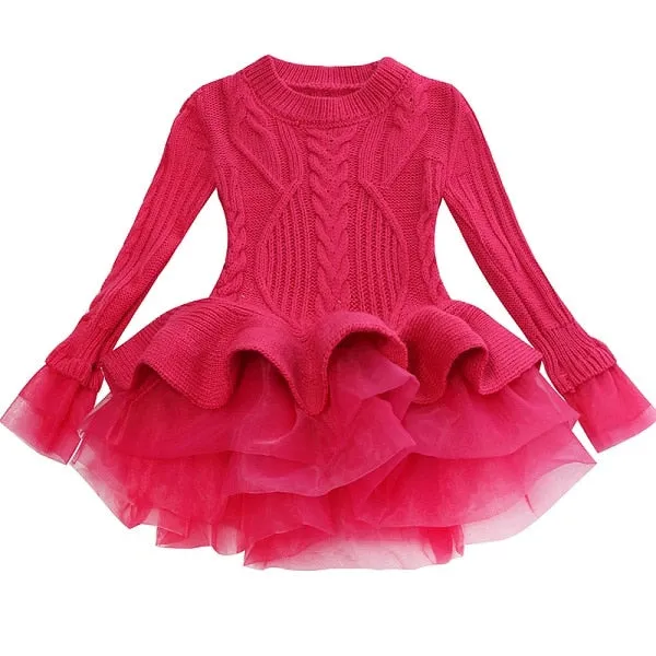 Girl Christmas Tutu Dress Winter Red Green Sweater Princess Party Costumes Clothing Baby Girls 2-8t