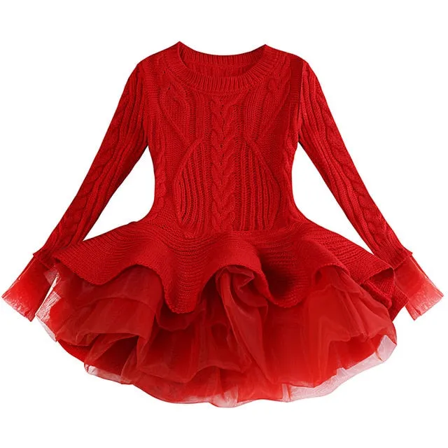 Girl Christmas Tutu Dress Winter Red Green Sweater Princess Party Costumes Clothing Baby Girls 2-8t