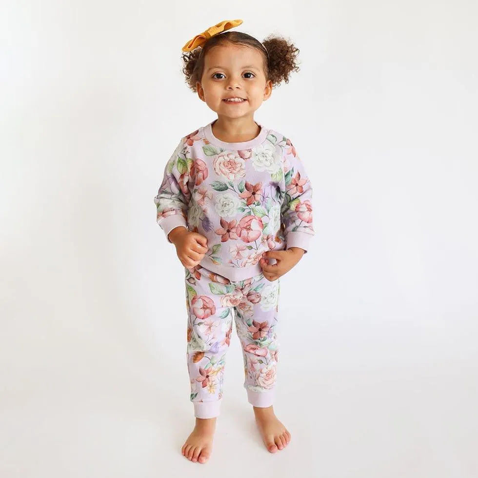 Girl's Long Sleeve Sweatshirt & Jogger Set, Pari (Floral)