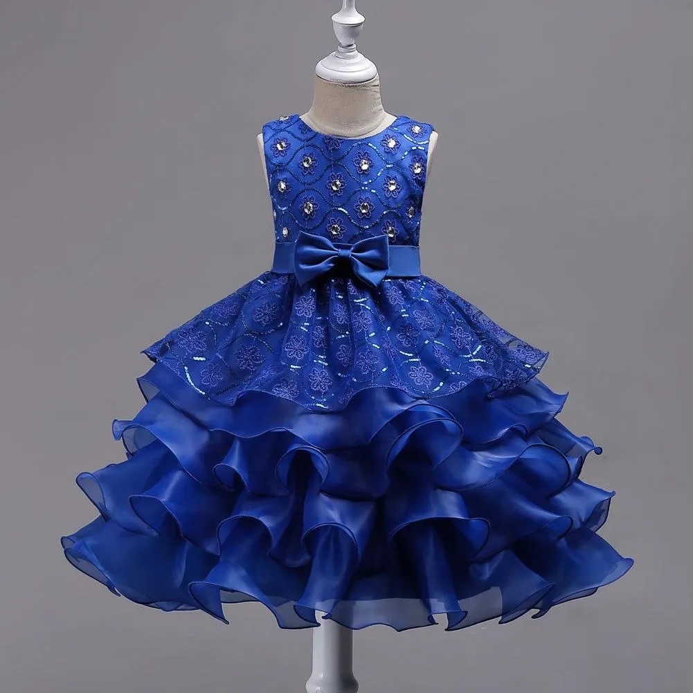 Girls Navy Blue Diamante Party Dress (2-14Yrs)