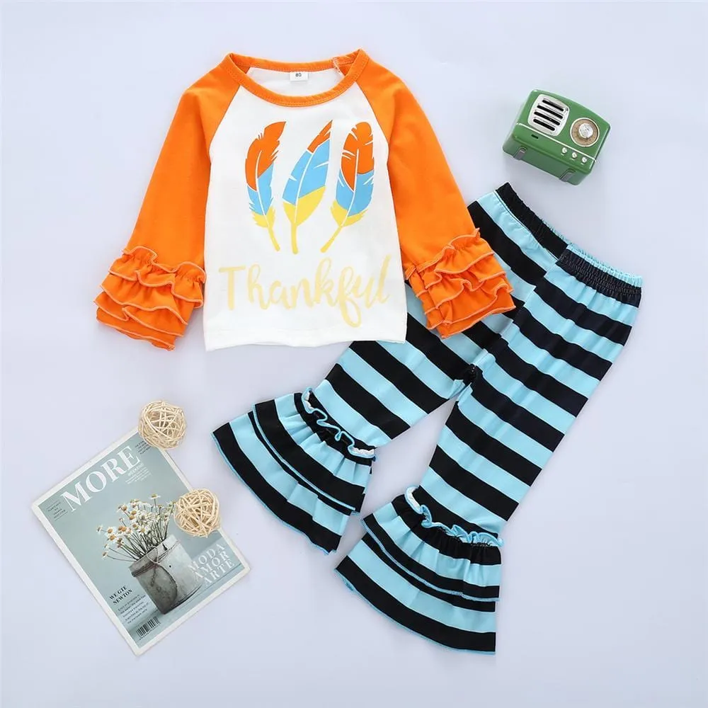 Girls Plaid Cartoon Tie Dye Long Sleeve Top & Flare Pants Wholesale Girls Clothing