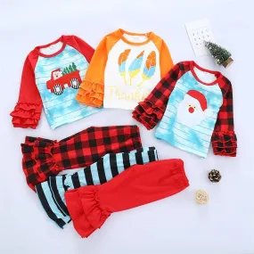 Girls Plaid Cartoon Tie Dye Long Sleeve Top & Flare Pants Wholesale Girls Clothing