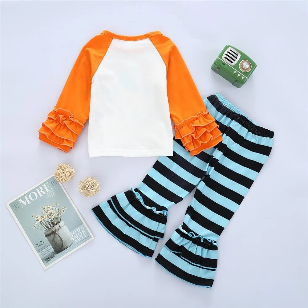 Girls Plaid Cartoon Tie Dye Long Sleeve Top & Flare Pants Wholesale Girls Clothing