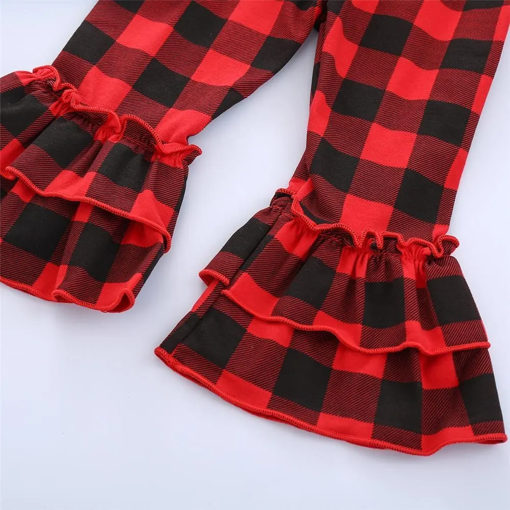 Girls Plaid Cartoon Tie Dye Long Sleeve Top & Flare Pants Wholesale Girls Clothing