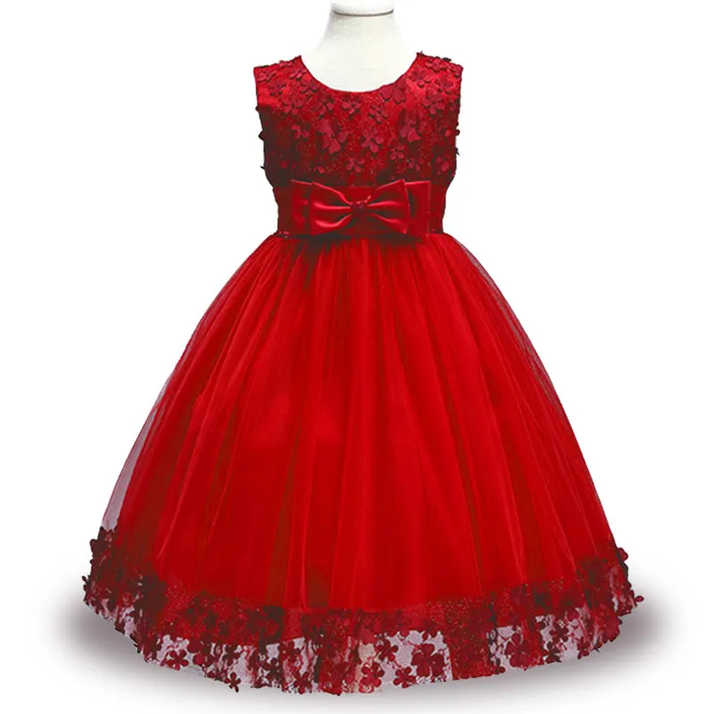 Girls Red Party Dress, Size 1-8 Yrs