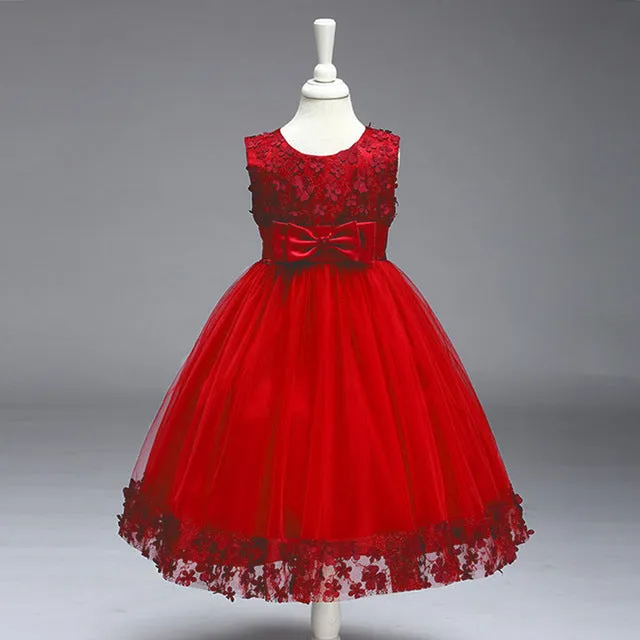 Girls Red Party Dress, Size 1-8 Yrs
