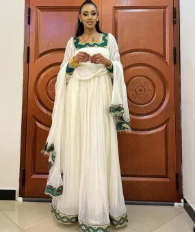 Glorious Green Traditional Ethiopian Dress: Simple yet Elegant Habesha Dress Beautifully Crafted Habesha Kemis