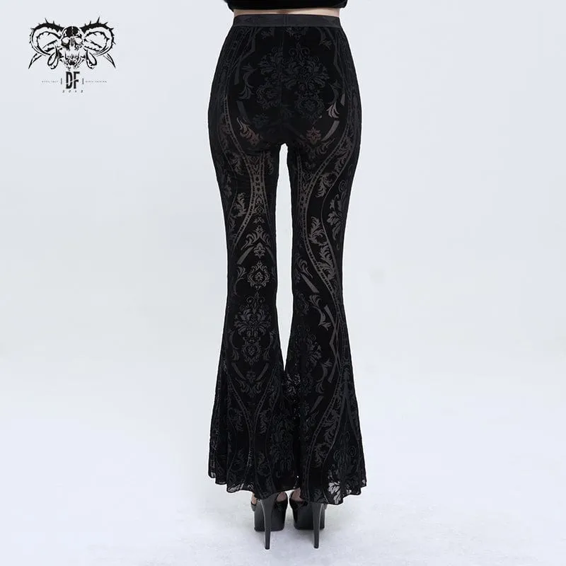 Gothic Totem Printed Sheer Flared Pants