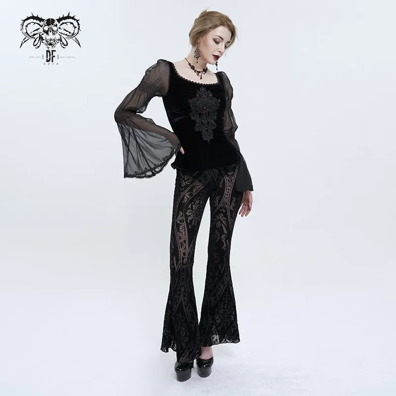 Gothic Totem Printed Sheer Flared Pants