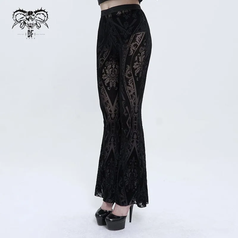 Gothic Totem Printed Sheer Flared Pants